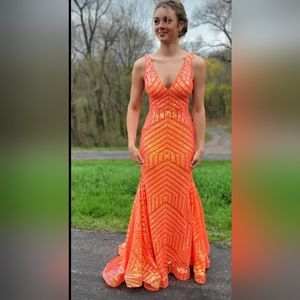 Sherri Hill Orange Sequence Prom Dress